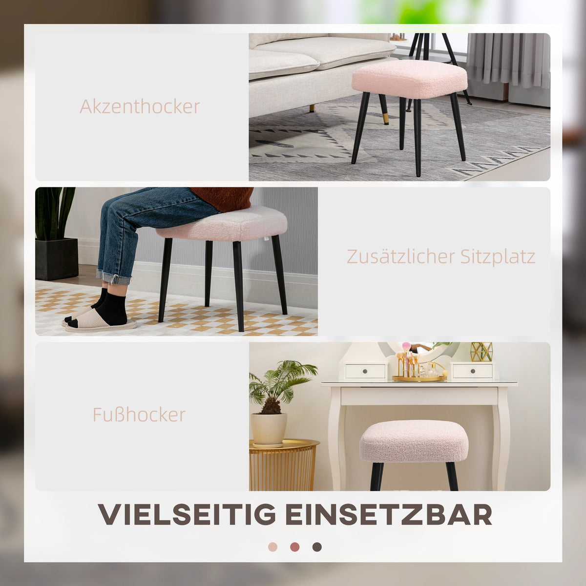 Footstool Square Stool, Ideal Footrest, Pink Cashmere Look