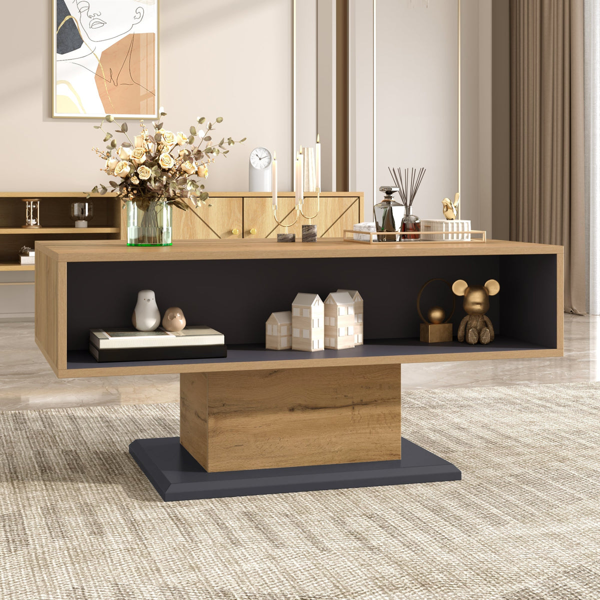 Coffee Table Modern Double-Sided Storage Large Shelf