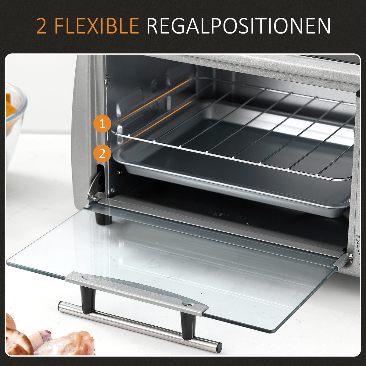 Electric Oven 10L Adjustable Temperature and Timer, 750W, Silver Black