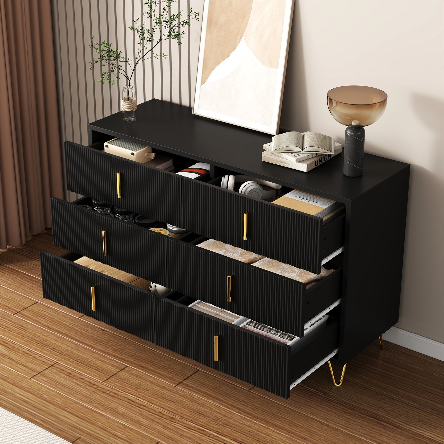 Sideboard, Modern Chest of Drawers, Golden Handles