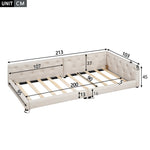 Daybed Sofa Bed 90x200cm Slatted Base LED Remote USB-C Linen Beige