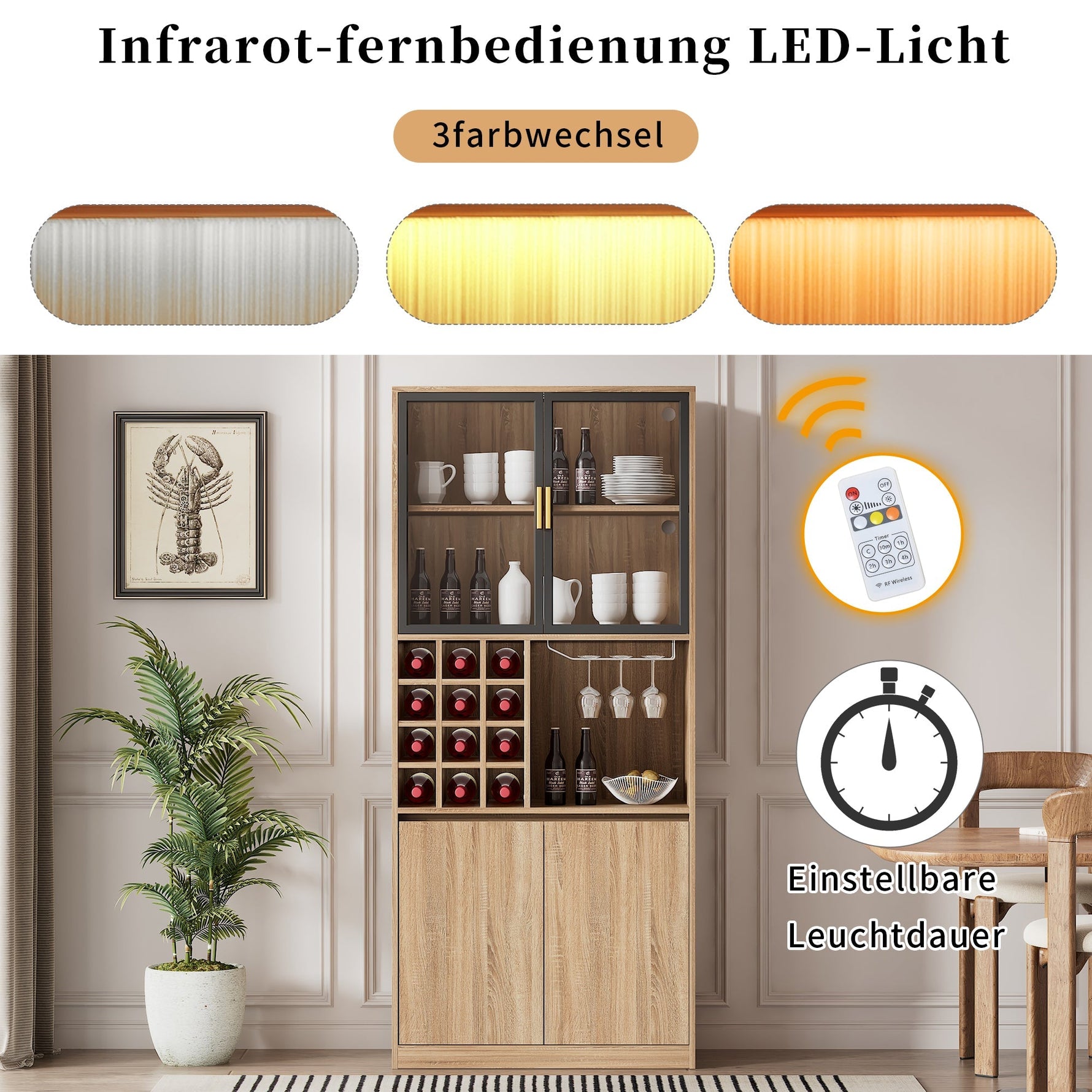 Display Cabinet with Glass Doors, Lighting - 180 cm
