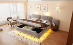 Upholstered Bed 180x200cm with Storage & LED, Grey Velvet