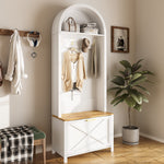 Multifunctional Wardrobe Hall Tree with Shoe Rack, Shelf & Hooks, MDF