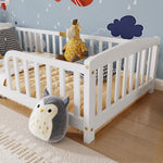 Floor Bed 90x200cm with Guardrails, Pine Wood, White