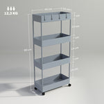 Rolling Cart, 4-Tier Shelf with Wheels and Brakes, Plastic, Gray