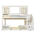 Bunk Bed with Cabin Style Windows and Staircase Cupboard, 90x200cm, White Wood