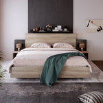 Double Bed Frame Set 160x200cm Modern 2 Bedside Tables, Sonoma Oak/Dark Grey Wood