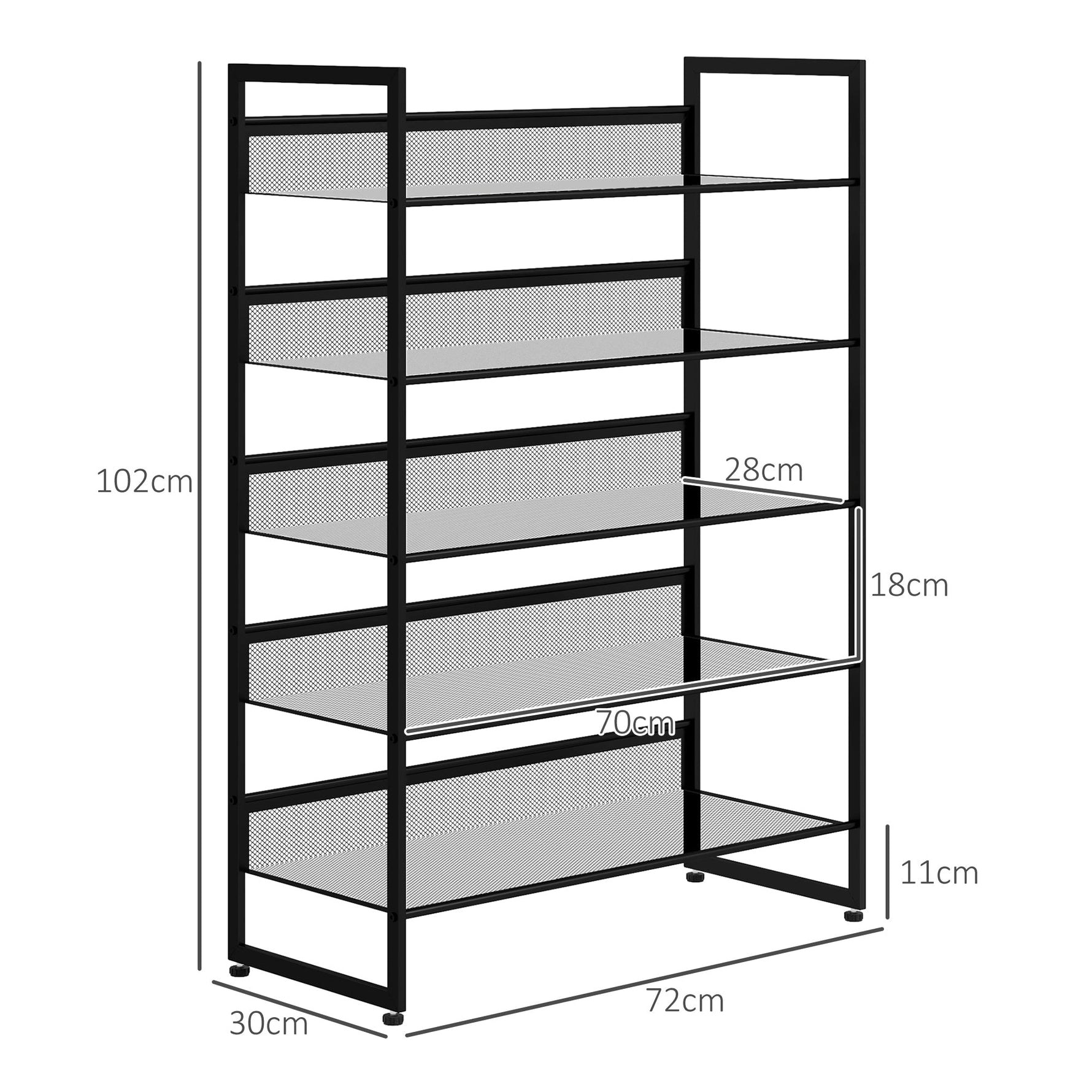 Small Shoe Rack, Tall Narrow 5-Shelf, Black