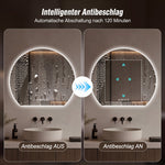 LED Bathroom Mirror 80 cm, Dimmable Anti-Fog Clock, Silver Glass