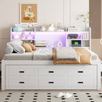 Sofa Bed 140x200cm with LED Lights & 3 Drawers, White