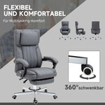 Office Chair Massage Modes Reclining Height Adjustable Footrest, Grey Linen Look