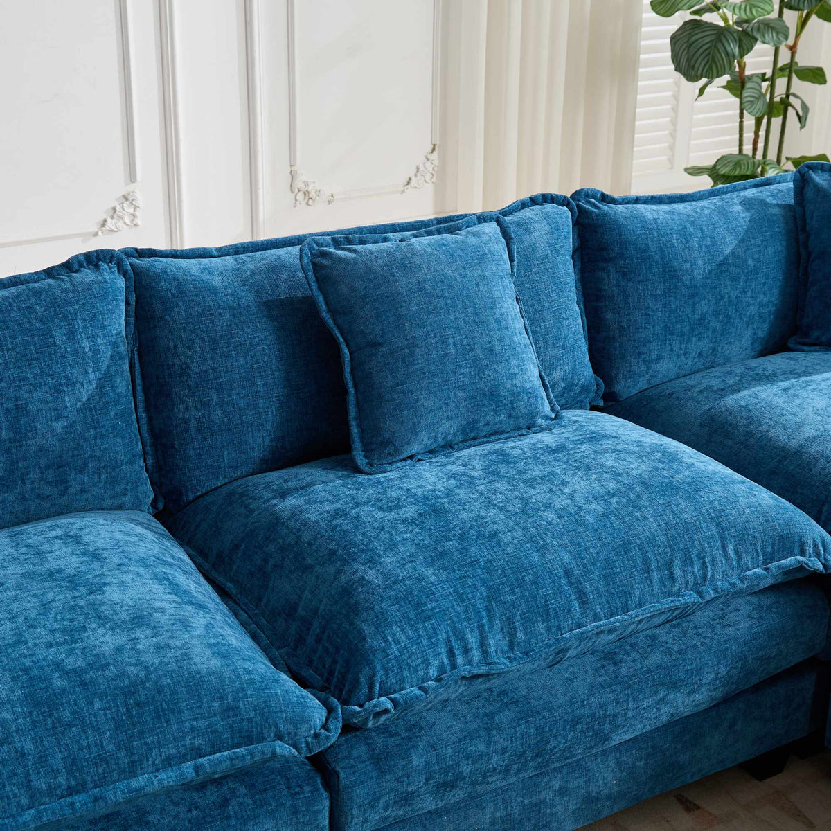 Cloud Sofa 3 Seats Modern Sectional Couch with Double Layer Upholstered Cushion, Blue Chenille Fabric