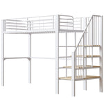 Loft Bed 90x200 cm with Storage Space & Stairs, Metal