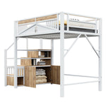 Metal Loft Bed 140x200cm Safety Enclosure with Window & Ladder Locker, White
