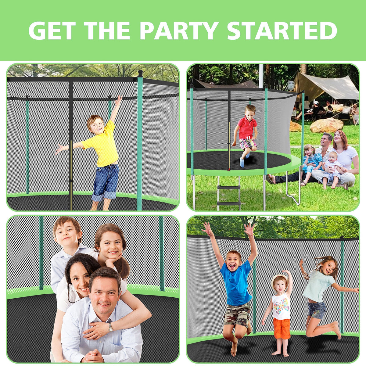 8FT Trampoline with Safety Net and Ladder, 181kg Capacity, Green