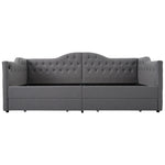 Upholstered Bed Daybed Sofa Bed with USB Type C & 2 Drawers, Grey Linen