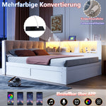 Daybed Frame 140x200cm with LED & Storage, White Pine Wood