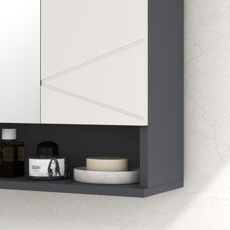 kleankin Mirror Cabinet, Adjustable Shelf, Anti-Fog, Gray