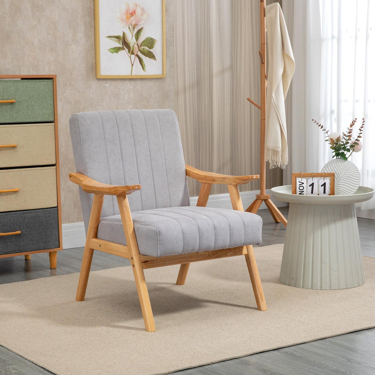 Wing Chair with Armrests, Scandi Design, Light Grey