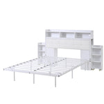 Double Bed 140x190cm 2 Pull-out Nightstands Storage USB/Type-C LED - White