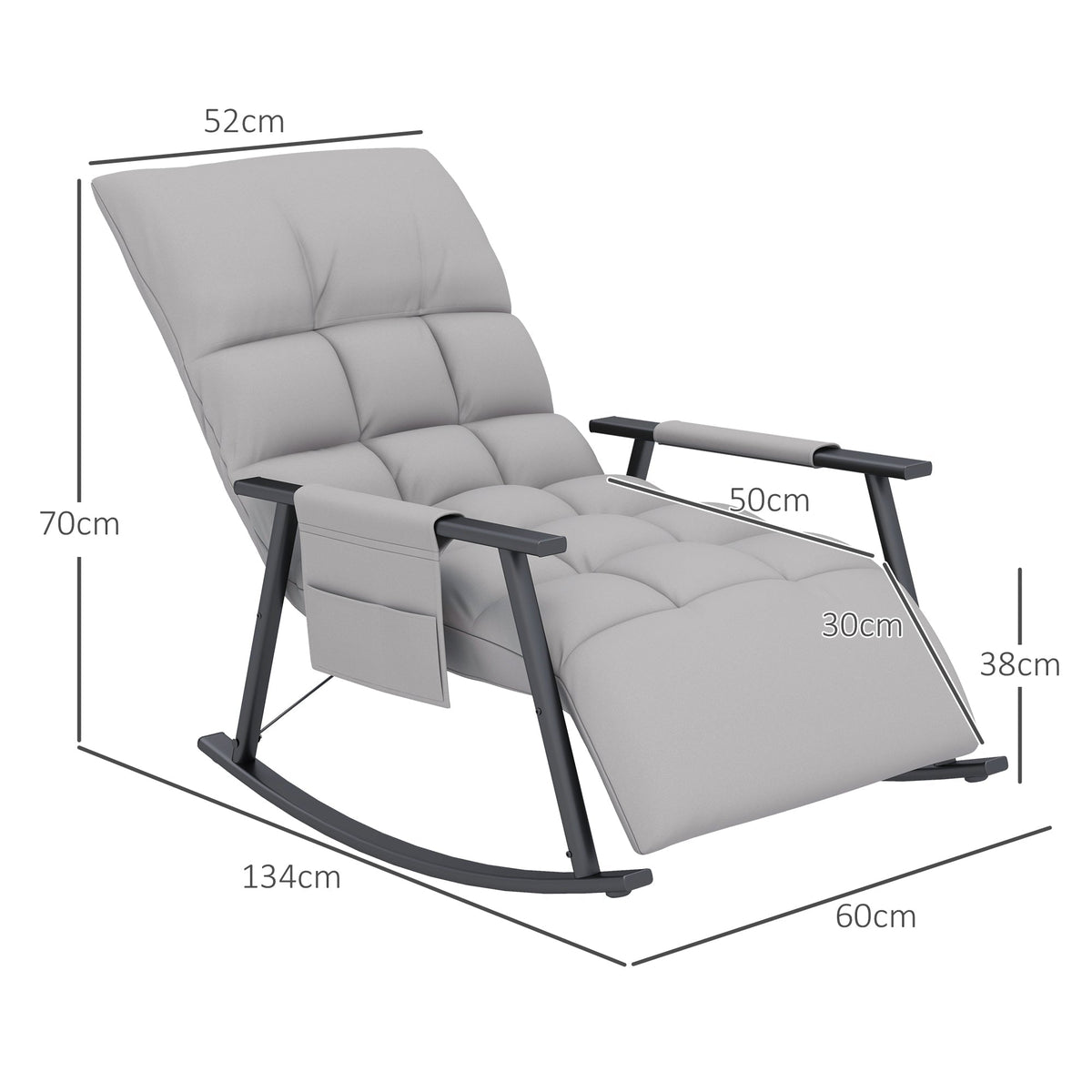 Rocking Chair/Relaxing Armchair Footrest Adjustable Backrest Side Pocket, Microfiber Grey