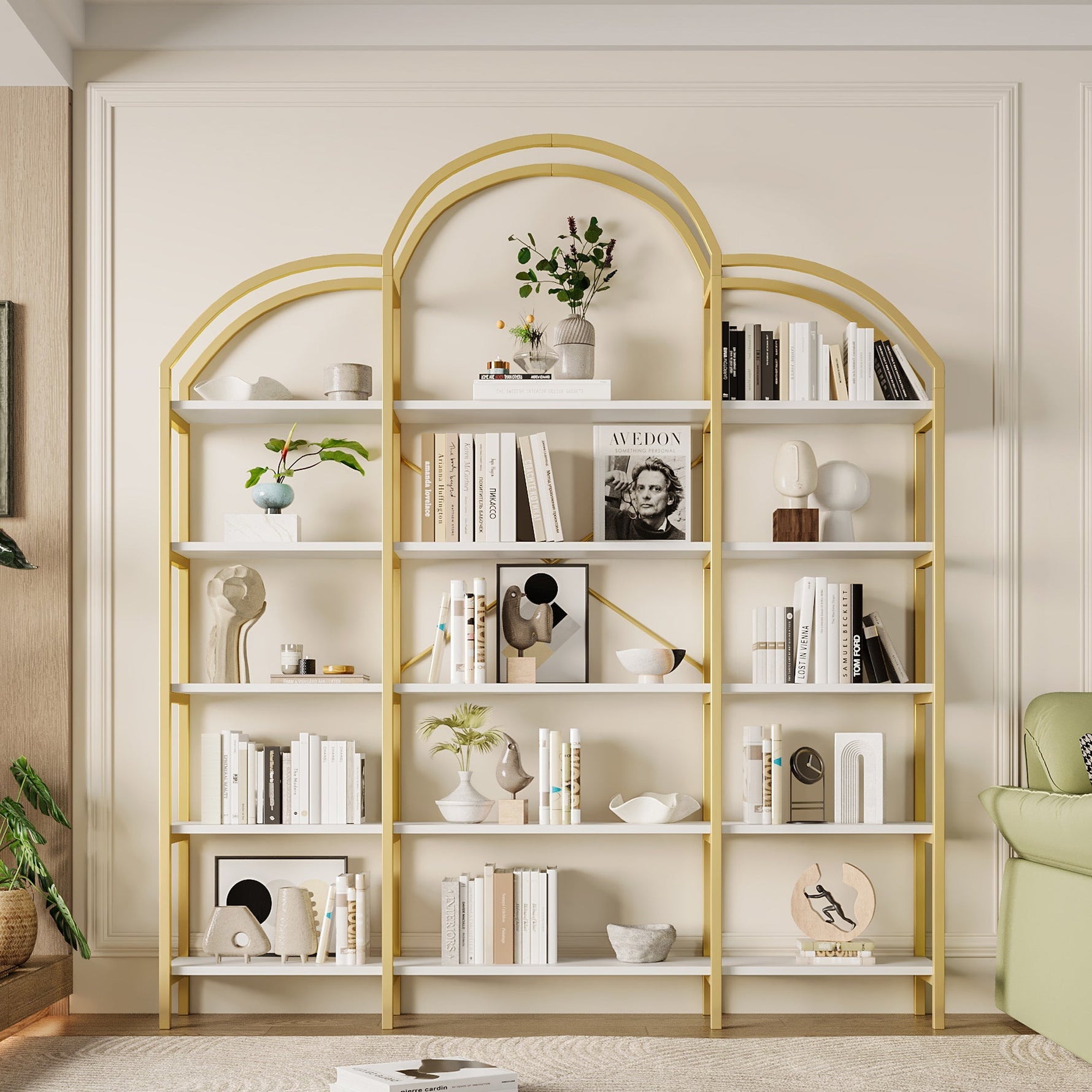 Cloud Shape Display Shelf 170x190cm 5-Tier Storage Steel Tube MDF Gold + White