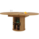 Extendable Round Dining Table, Oval Extension for 6 People, Walnut and Black