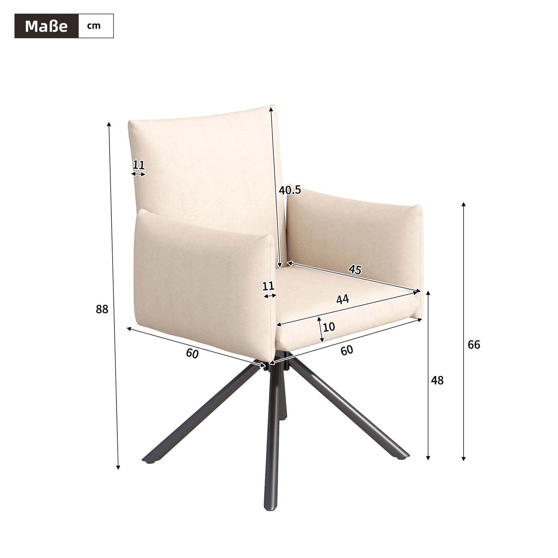 Dining Chairs Set of 2, 360° Swivel Upholstered Armchair with Lumbar Support, Beige Velvet