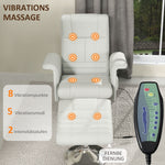Recliner Chair, Swivel Massage with Footstool, Electric, Linen Look, Steel, Cream White