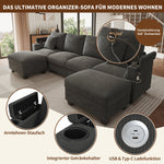 U-Shaped Modular Sofa with Sleeping Function, USB Port and Phone Holder, Gray Corduroy