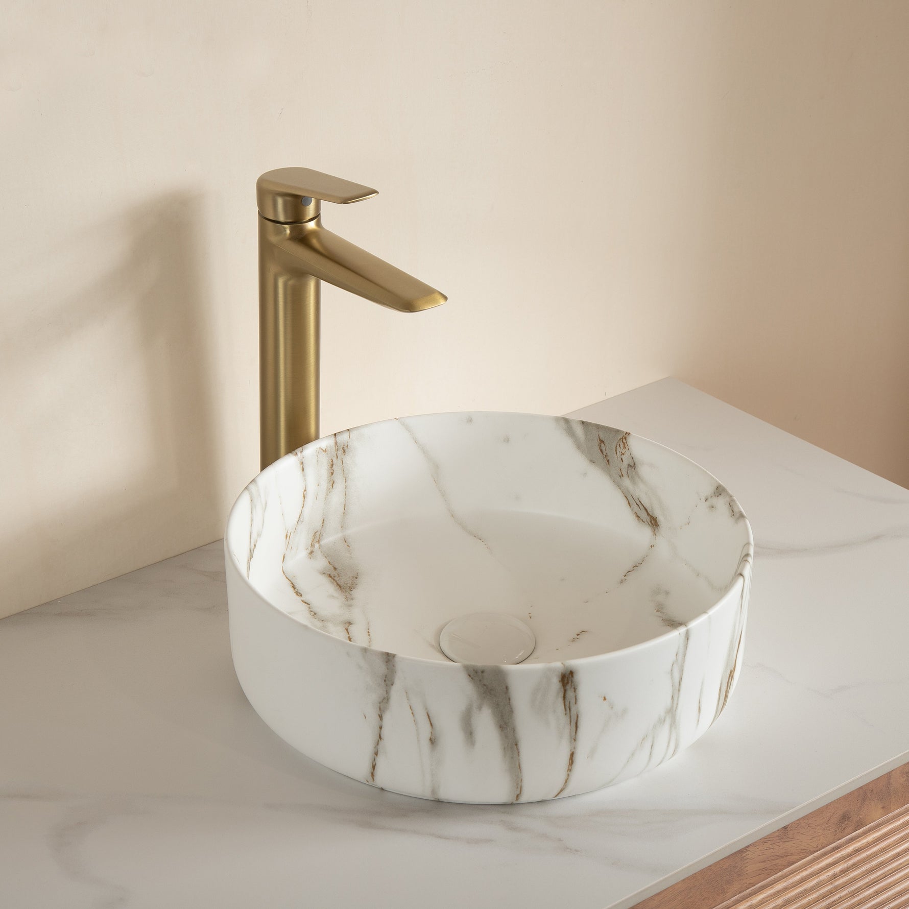 36cm Round Basin with Stone Grain, Matte White