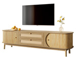 TV Cabinet with Doors, Drawers & Rattan Sides - Natural Wood Blend