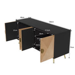 Sideboard, 160 cm, Four Doors, Golden Brushed Handles, High-Gloss Table Legs