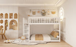 Low Bunk Bed, 140x200cm Safety with Storage & High Fence, Wooden White