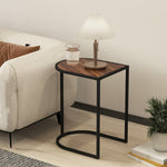 Set of 2 Coffee Tables, Square Stackable Side Tables, Steel, Brown + Black