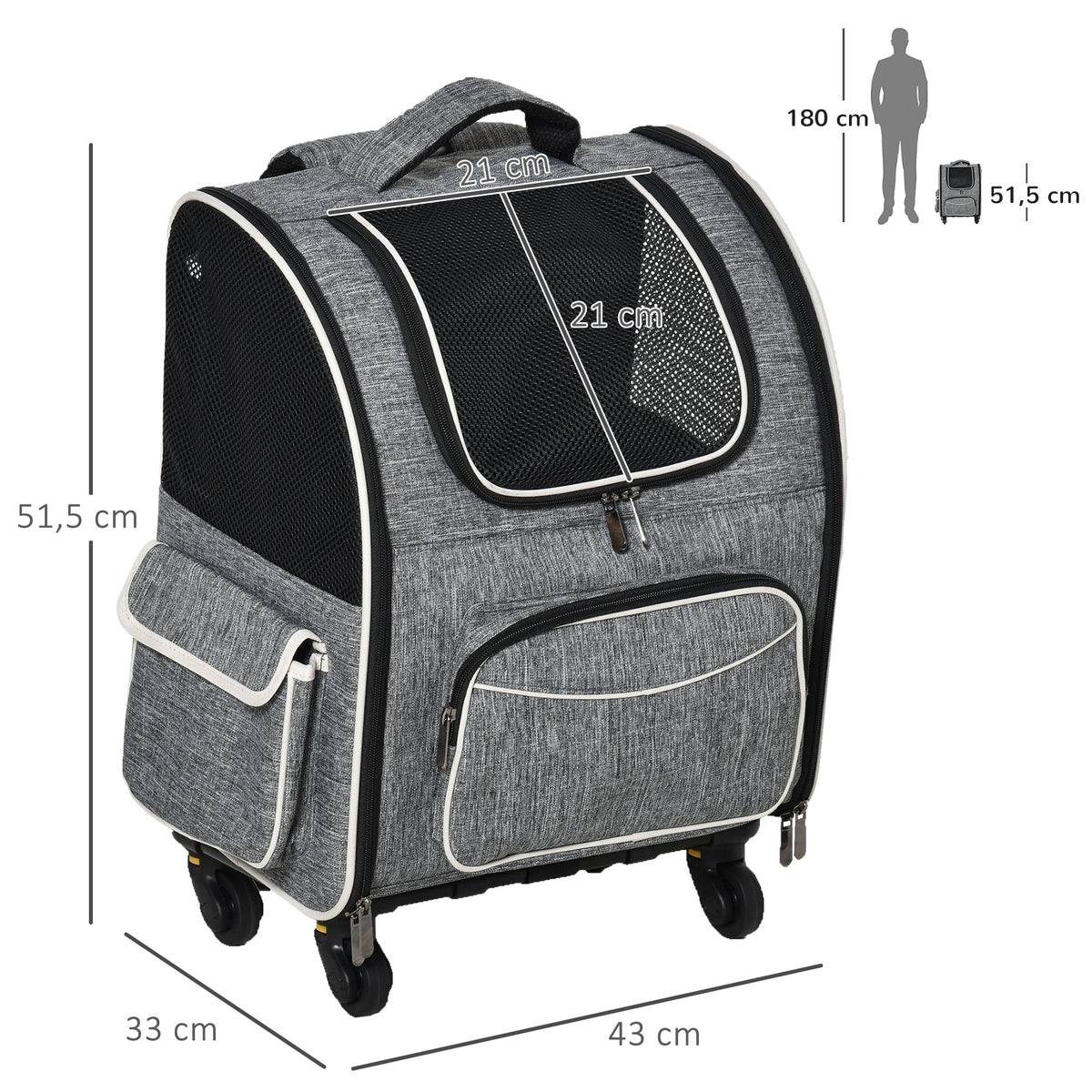 Dog Trolley 2-in-1 Transport Bag & Pet Backpack, Grey