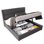 Upholstered Double Bed 180x200cm Hydraulic Storage Adjustable Headrest Linen Grey