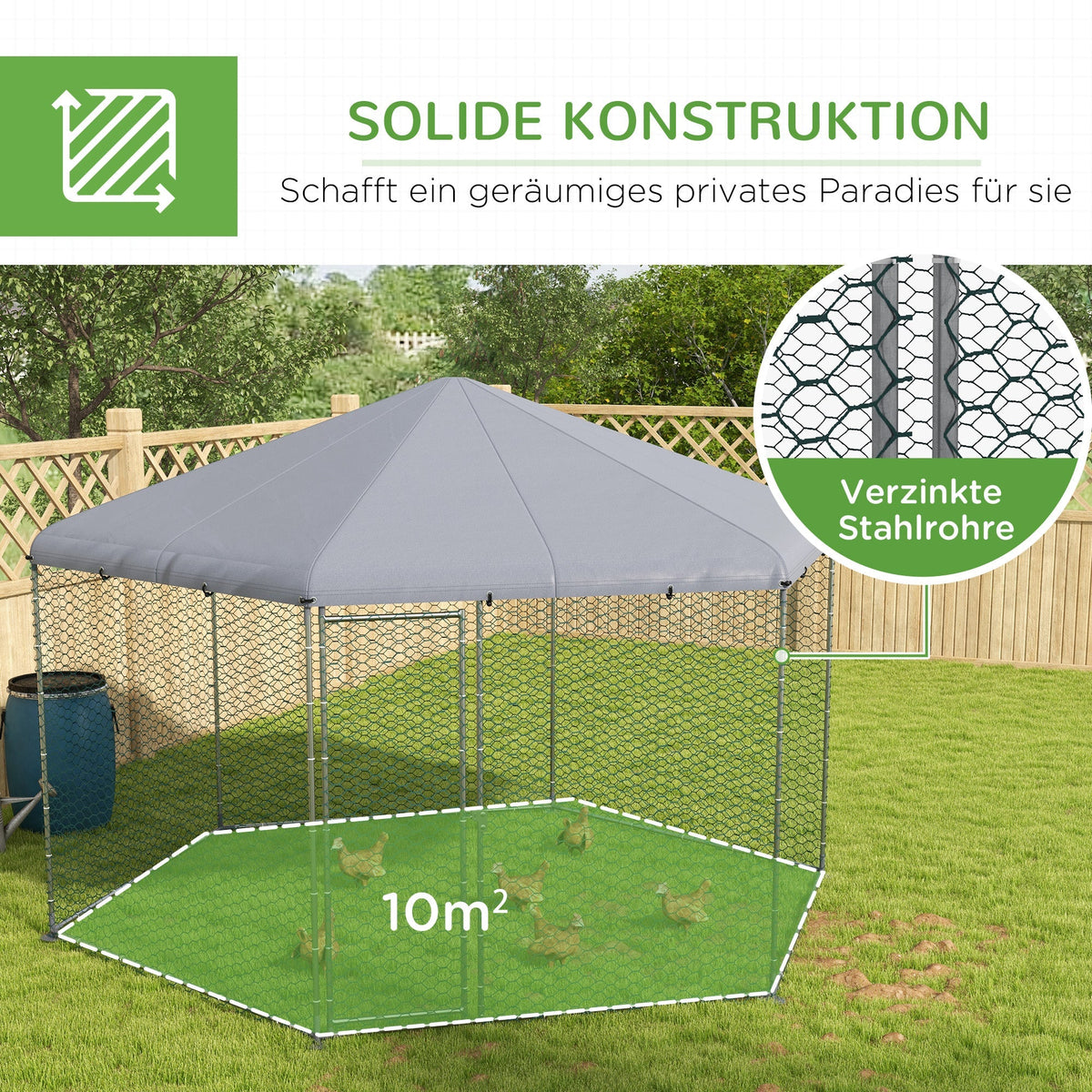 Chicken Coop Steel Run Cage with Cover & Door for 10-15 Animals, Grey