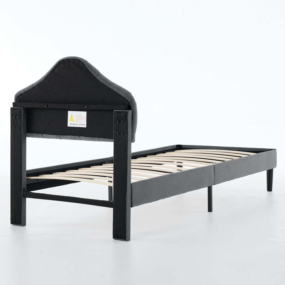 Twin Size Upholstered Platform Bed Frame, 90x200cm, Gray Velvet