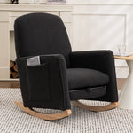 Rocking Chair with Stool, Recliner, High Back, Dark Grey Teddy Fabric