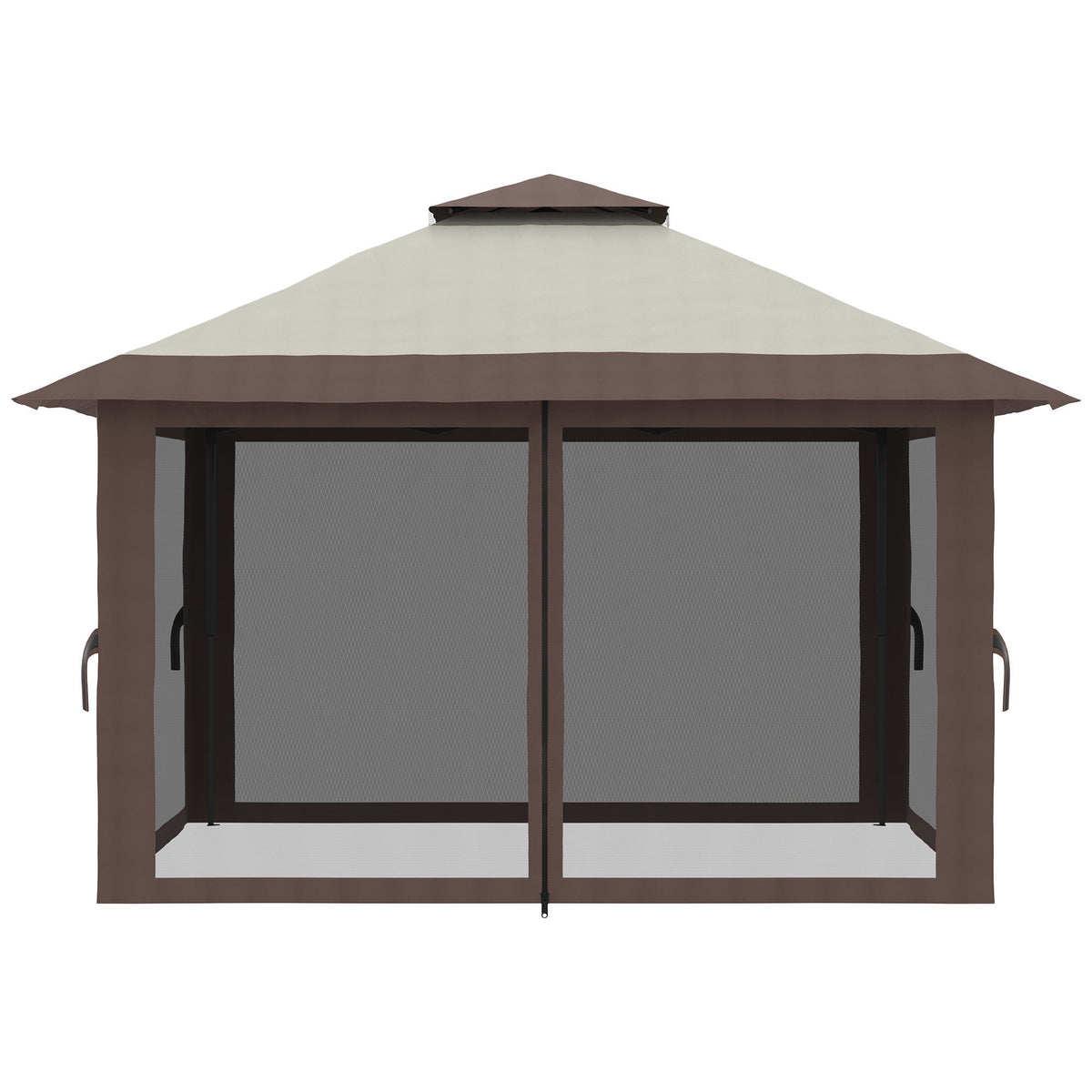 Folding Gazebo 4x4m Height Adjustable UV Protection Net Curtains Double Roof, Beige