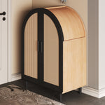 Elegant Sideboard/Shoe Cabinet, Rounded Exterior, Rattan Doors, 3 Shelves