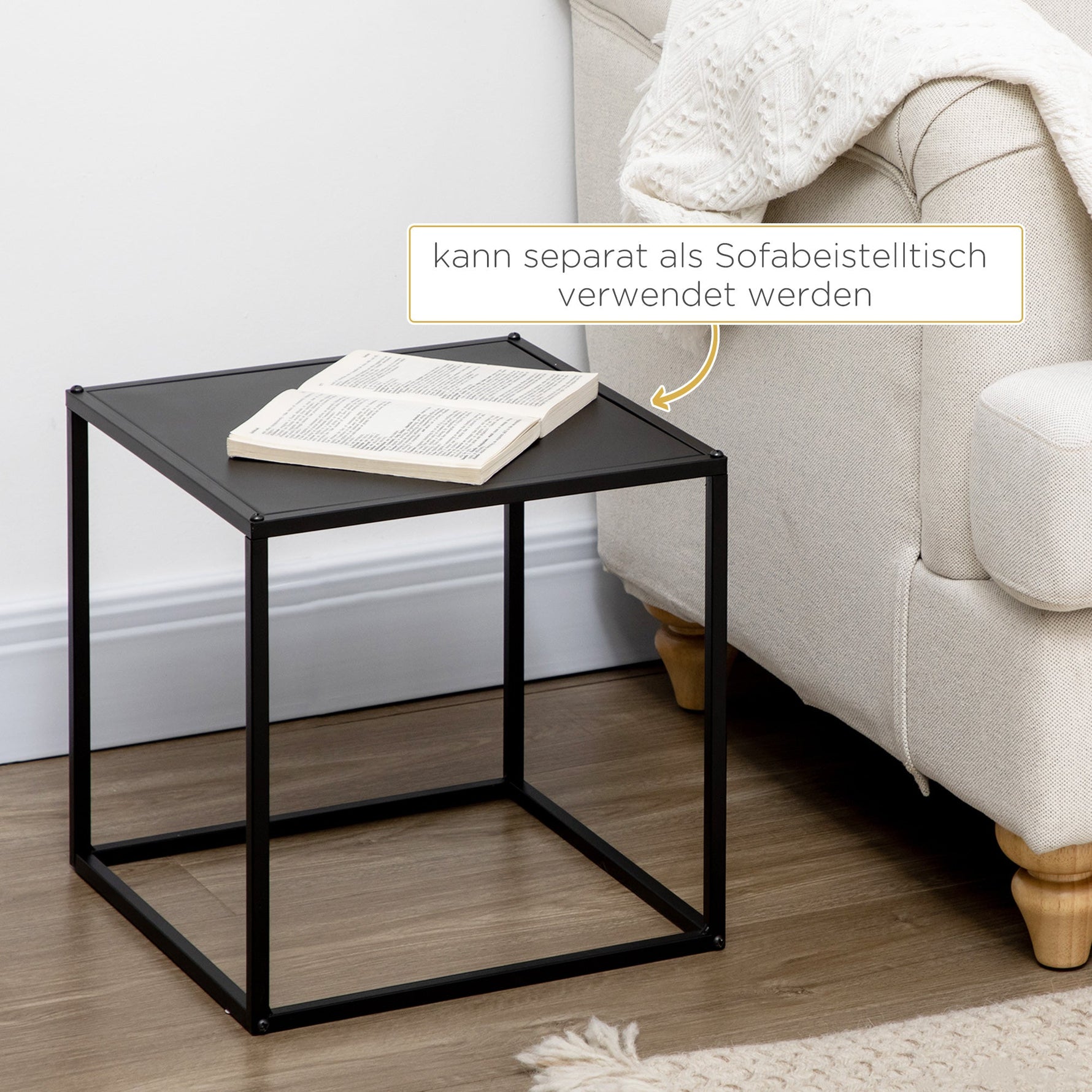Coffee Table Set, 2 Side Tables, Modern Steel, Black