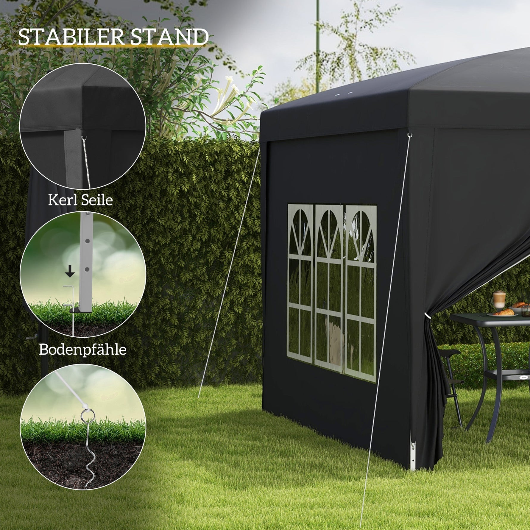 Gazebo 3x3m, Water-Repellent Pop-Up Folding, Black