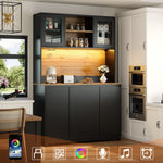 Tall Kitchen Sideboards with LED Lighting and Acrylic Doors, Black
