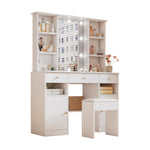 Dressing Table with LED lighting, Mirror, Stool, 3 Drawers, 2 Doors, White