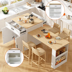 Extendable Bar Table Storage 2 Drawers Side Shelves - White