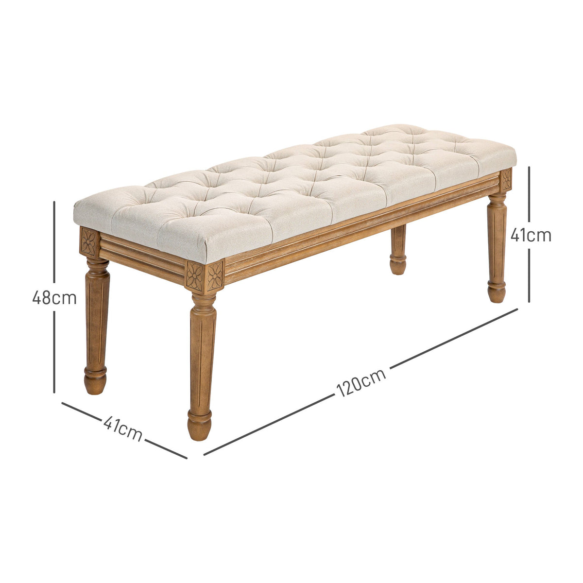 Upholstered Bench, Bed Bench, Wooden Legs, Cream