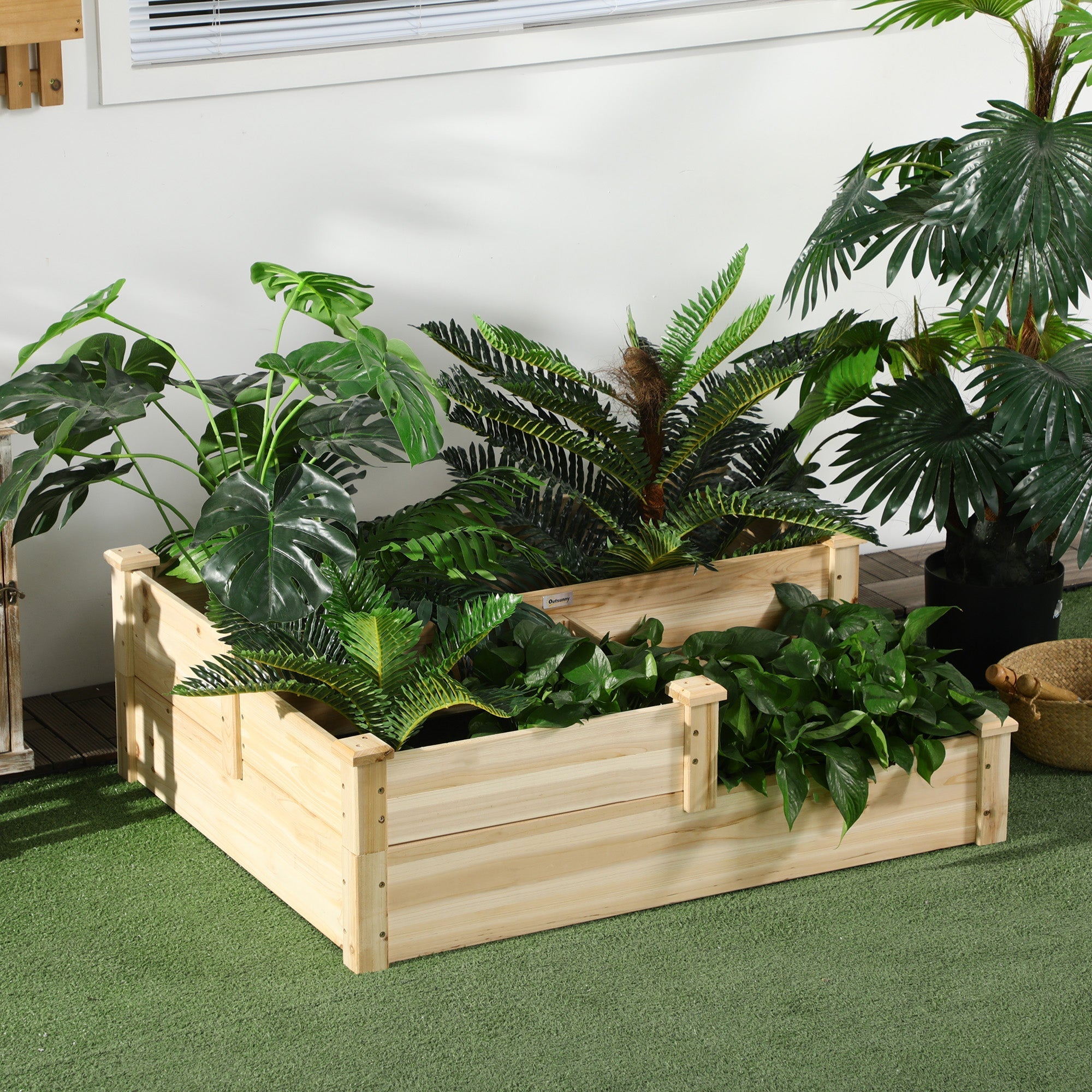 Raised Garden Bed 3-Tier Planter, Fir Wood, Natural Color